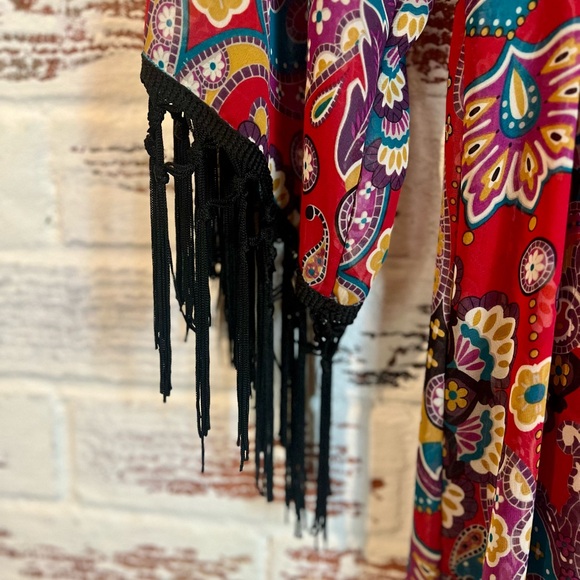 Lilypad Sheer Fringed Blouse Floral Paisley Boho Chic Size M - Picture 2 of 14